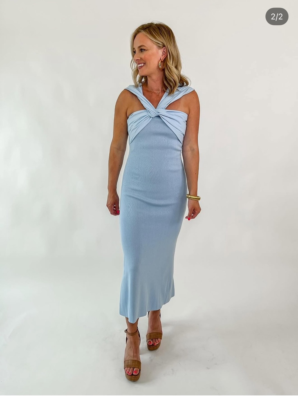 Sky Blue Maxi Dress with Knotted Front Detail